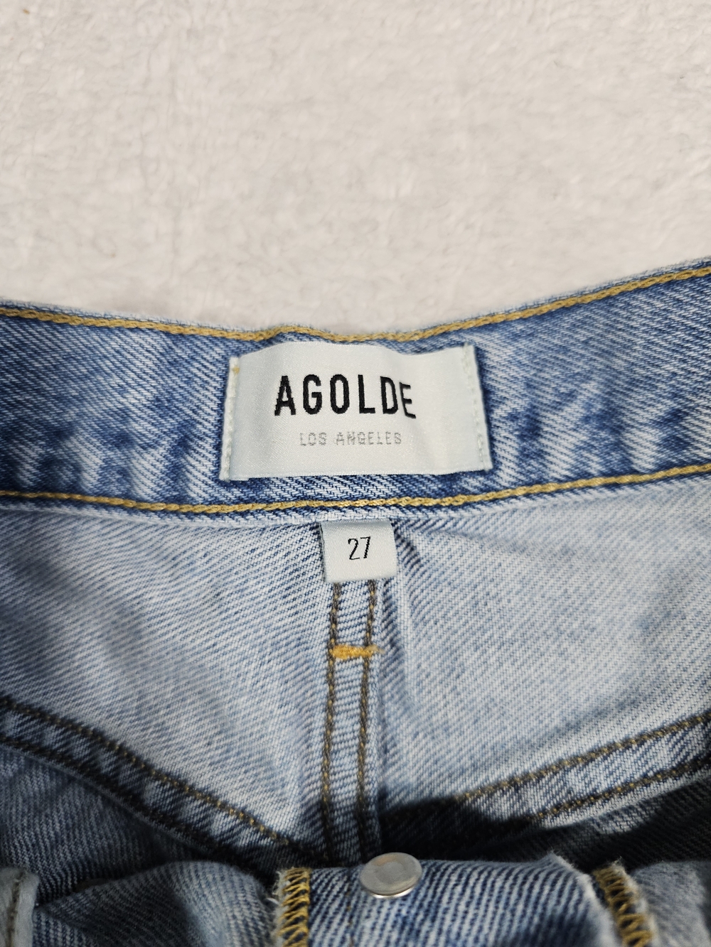 Agolde Light Blue Distressed High-Rise Denim Shorts. - Picture 4 of 9
